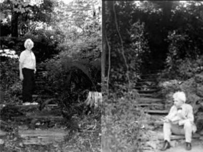 Rod and Mark on steps to the Study at Quarry Farm